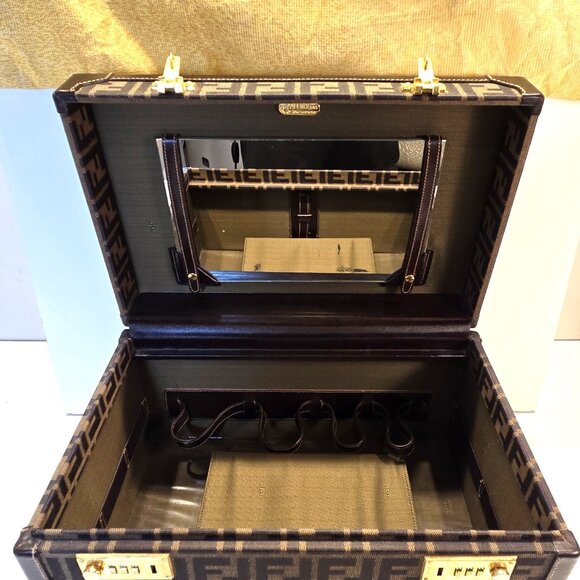 Rare Fendi Vintage Zucca Pattern Canvas Leather Jewelry Box/Handbag - Picture 8 of 16